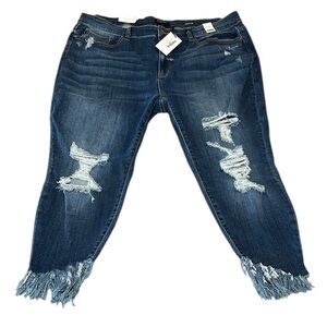 Judy Blue Skinny Fit High Rise Jeans Size 22W Cropped Raw Frayed Hem Stretch